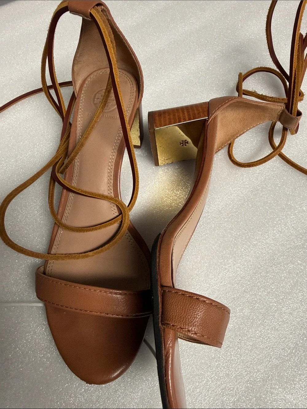 Tory Burch Brown Leather Lace-Up Block Heel Sandals Size 9M